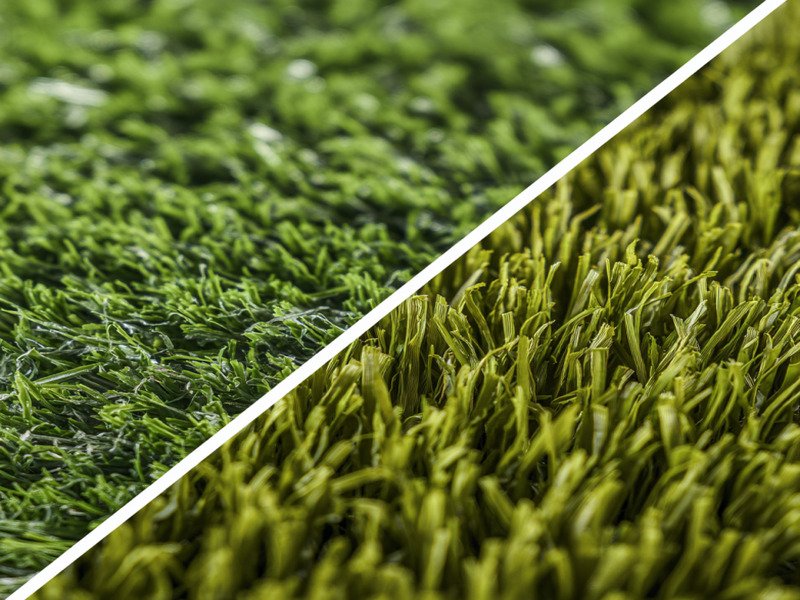 Сравнение изношенного дерна и новых, упругих волокон дерна.